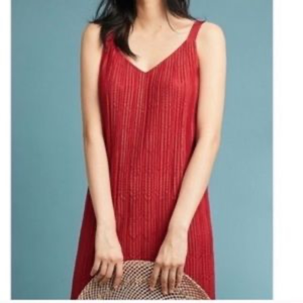 Anthropologie Rue Prespa Fall Orange Burnt Red Pleated Dress Size 8